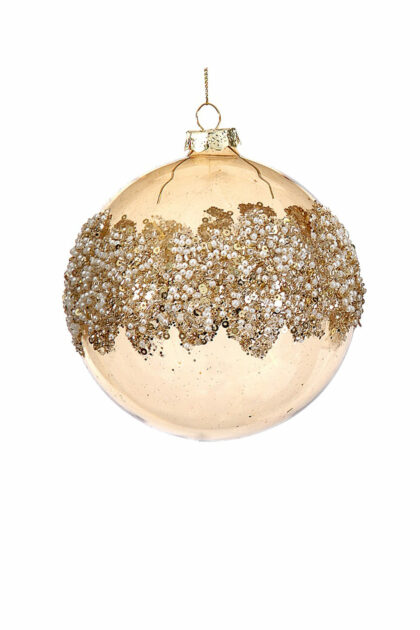 Athome Pavloudakis - Χριστουγεννιάτικη γυάλινη μπάλα χρυσή διάφανη 12 cm με σχέδια