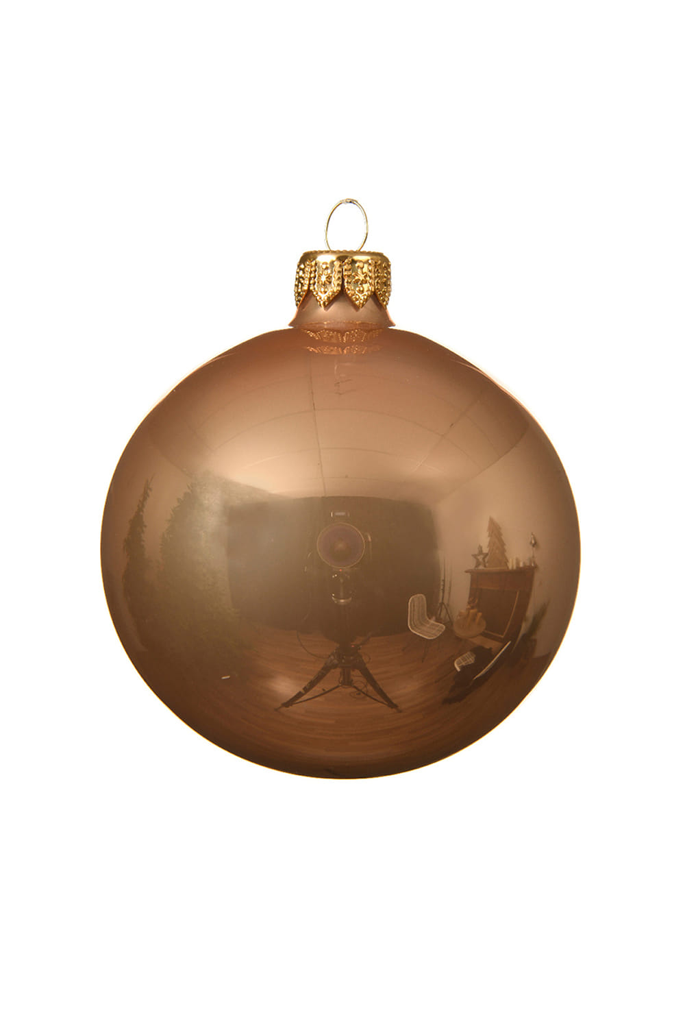 Athome Pavloudakis - Χριστουγεννιάτικη γυάλινη μπάλα σε μεταλλικό μπεζ χρώμα (10 cm)