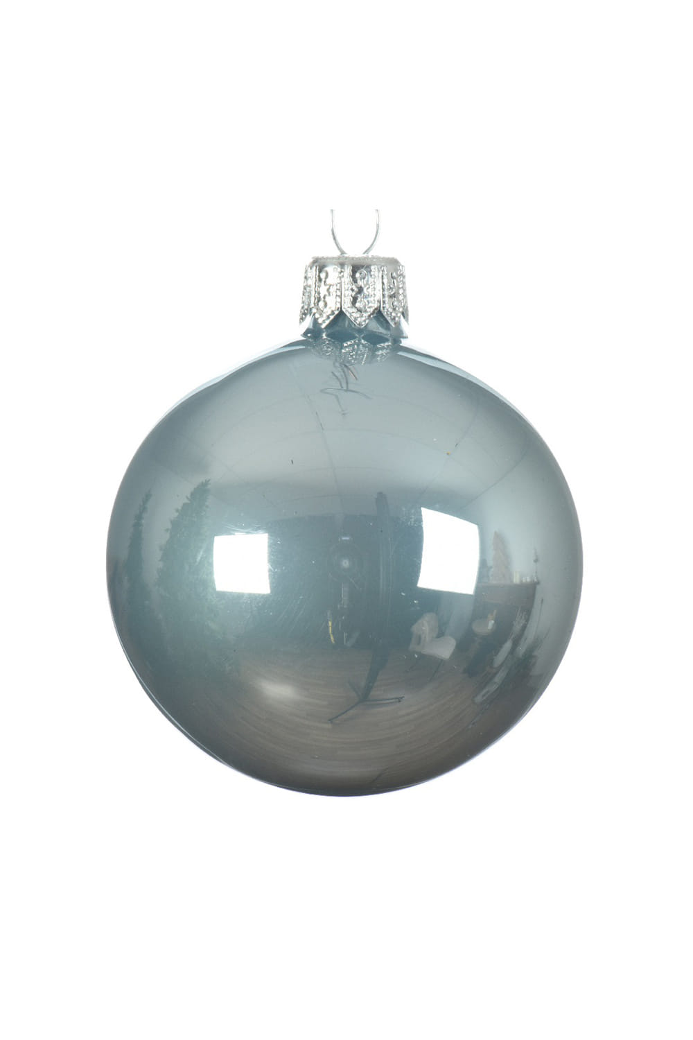 Athome Pavloudakis - Χριστουγεννιάτικη γυάλινη μπάλα μπλε της ομίχλης μεταλλικό χρώμα  (15 cm)