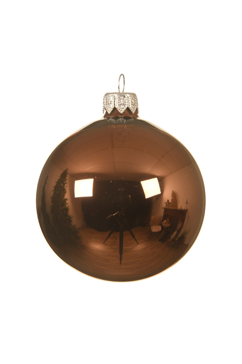 Athome Pavloudakis - Χριστουγεννιάτικη γυάλινη γυαλιστερή μπάλα σε απόχρωση κανέλλας (15 cm)