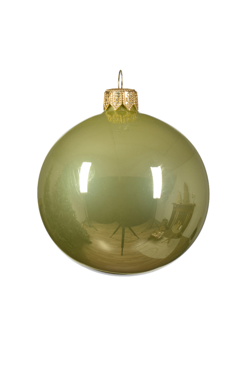 Athome Pavloudakis - Χριστουγεννιάτικη γυάλινη γυαλιστερή μπάλα σε φυστικί μεταλλικό χρώμα (10 cm)
