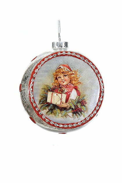 Athome Pavloudakis - Χριστουγεννιάτικο ασημί γυάλινο στολίδι με κορίτσι 14 cm