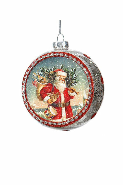 Athome Pavloudakis - Χριστουγεννιάτικο ασημί γυάλινο στολίδι με Αγ. Βασίλη 14 cm