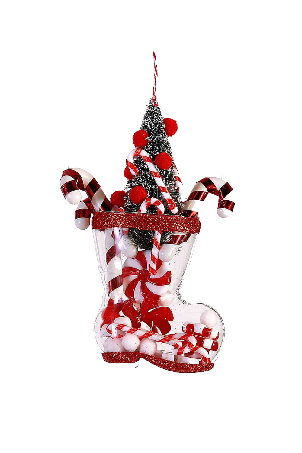 Athome Pavloudakis - Χριστουγεννιάτικη διάφανη γυάλινη διακοσμητική μπότα με ζαχαρωτά (15 cm)