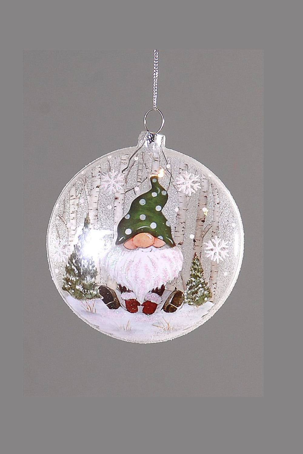 Athome Pavloudakis - Χριστουγεννιάτικο γυάλινο διακοσμητικό πλακέ στολίδι νάνου με πράσινο σκούφο (10 cm)