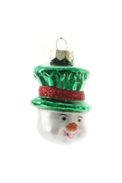 Athome Pavloudakis - Χριστουγεννιάτικο πράσινο γυάλινο στολίδι χιονάνθρωπος  7 cm