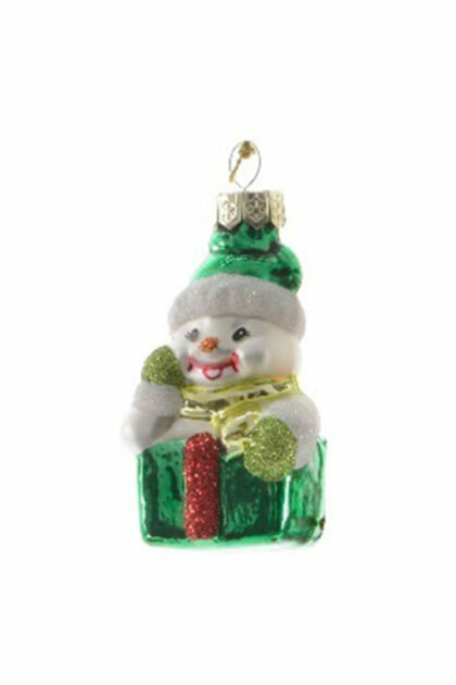 Athome Pavloudakis - Χριστουγεννιάτικο πράσινο γυάλινο στολίδι χιονάνθρωπος 7 cm