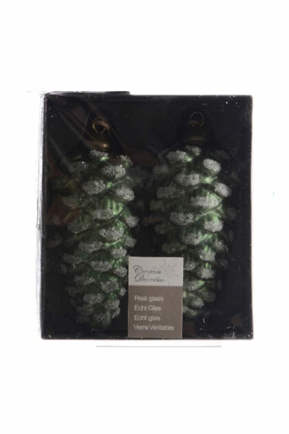 Athome Pavloudakis - Χριστουγεννιάτικο πράσινο πεύκο γυάλινο στολίδι κουκουνάρι 12 cm