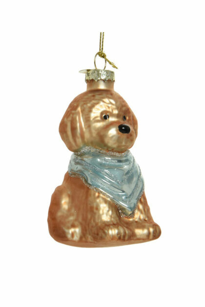 Athome Pavloudakis - Χριστουγεννιάτικο χρυσό σατινέ γυάλινο στολίδι σκύλος 10 cm