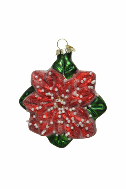Athome Pavloudakis - Χριστουγεννιάτικο κόκκινο γυάλινο στολίδι λουλούδι 11 cm