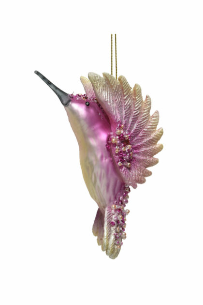 Athome Pavloudakis - Χριστουγεννιάτικο ροζ γυάλινο στολίδι πουλί 8 cm