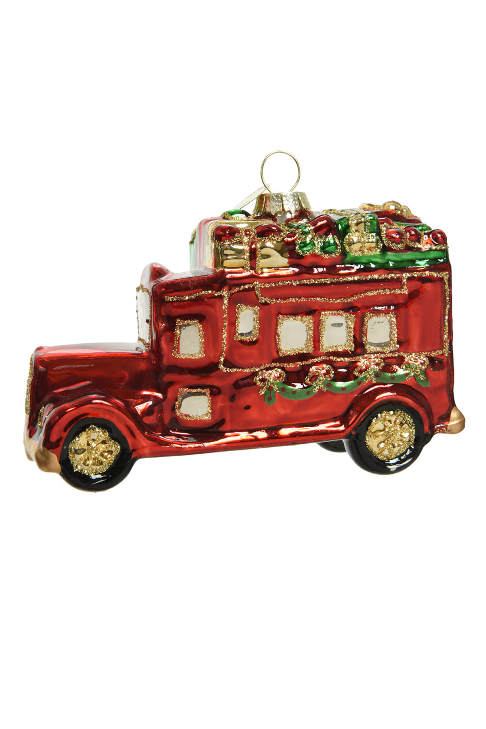 Athome Pavloudakis - Χριστουγεννιάτικη γυάλινη κόκκινη άμαξα με δώρα (7 cm)