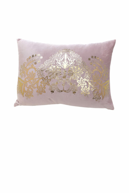 Athome Pavloudakis - Συνθετικό διακοσμητικό ροζ μαξιλάρι με χρυσή συνθεση λουλουδιών 45x20 cm