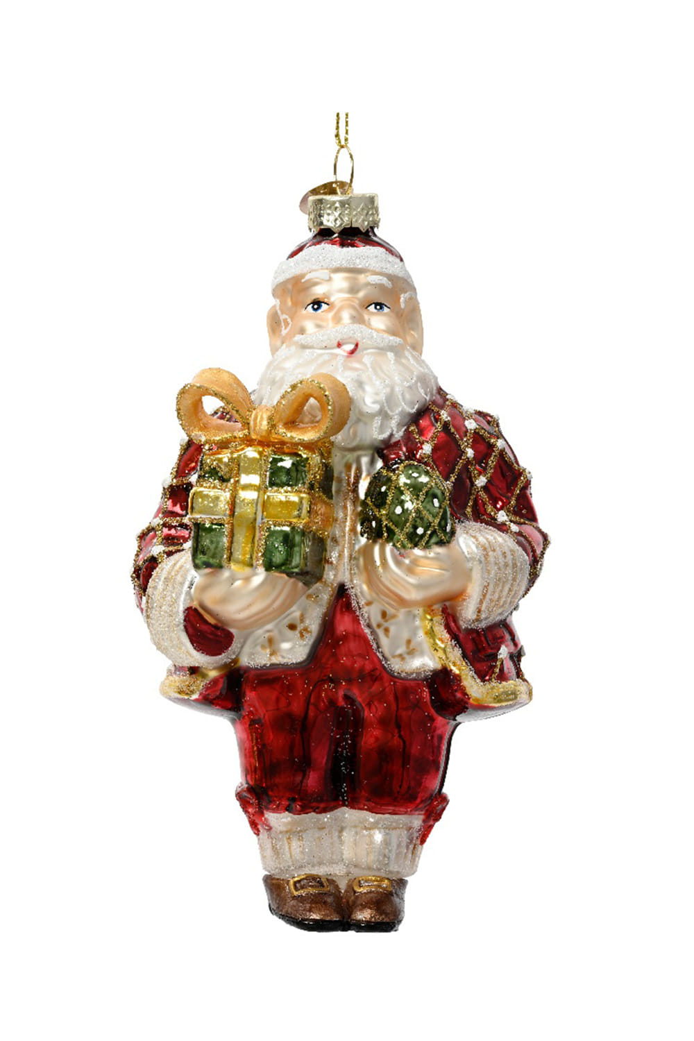 Athome Pavloudakis - Χριστουγεννιάτικος γυάλινος μπορντώ Άγιος Βασίλης με δώρο (9x6