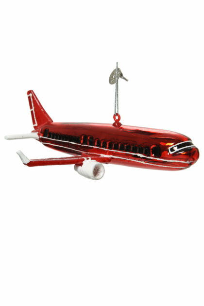 Athome Pavloudakis - Χριστουγεννιάτικο κόκκινο γυάλινο στολίδι αεροπλάνο 15 cm