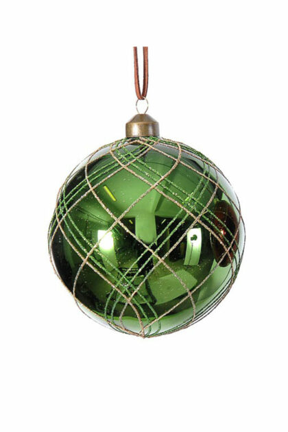 Athome Pavloudakis - Χριστουγεννιάτικη γυάλινη μπάλα πράσινη 12 cm με σχέδια