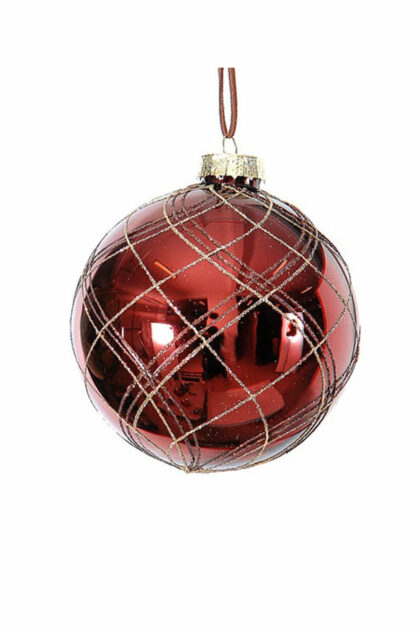 Athome Pavloudakis - Χριστουγεννιάτικη γυάλινη μπάλα μπορντώ 12 cm με σχέδια