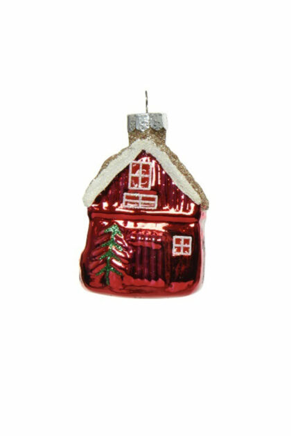 Athome Pavloudakis - Χριστουγεννιάτικο κόκκινο γυάλινο στολίδι σπιτάκι 8 cm
