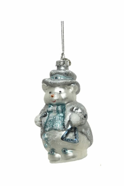 Athome Pavloudakis - Χριστουγεννιάτικο ασημί γυάλινο στολίδι αρκούδα με καπέλο 11 cm