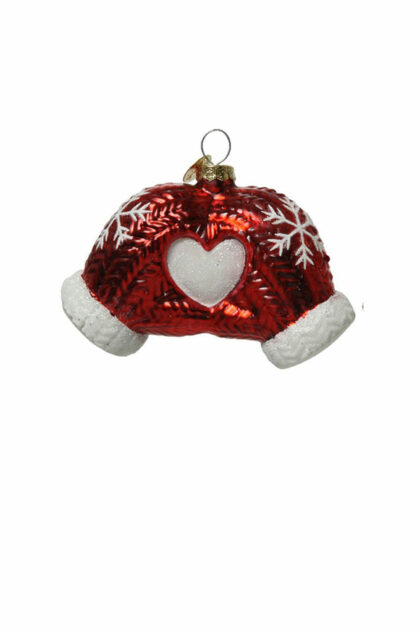 Athome Pavloudakis - Χριστουγεννιάτικο κόκκινο γυάλινο στολίδι γάντια με καρδιά 7 cm