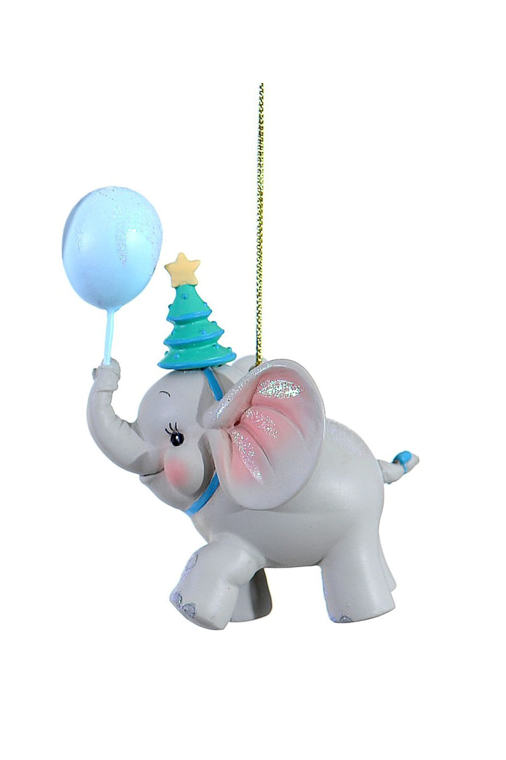 Athome Pavloudakis - Χριστουγεννιάτικο γκρι polyresin διακοσμητικό ελέφαντάκι με μπλε μπαλόνι (11 cm)