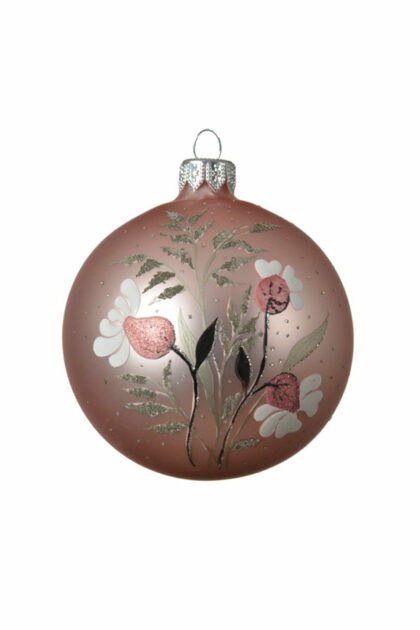 Athome Pavloudakis - Χριστουγεννιάτικη γυάλινη μπάλα ροζ ματ 8 cm με λουλούδια