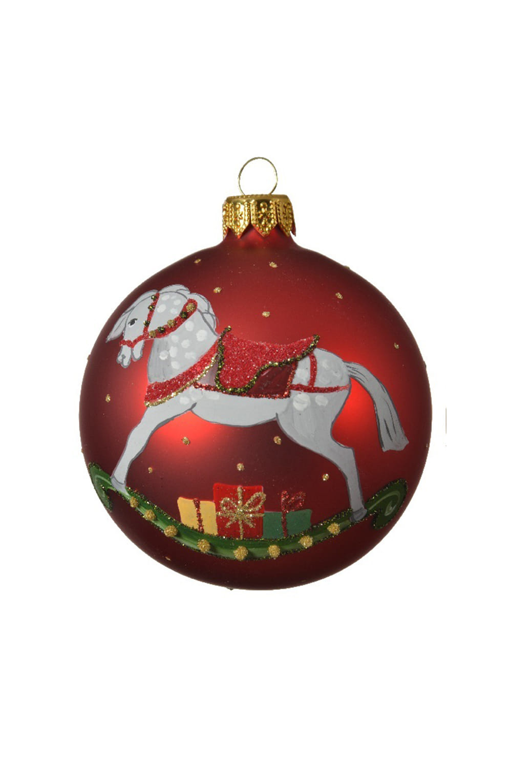 Athome Pavloudakis - Χριστουγεννιάτικη γυάλινη κόκκινη ματ μπάλα με άλογο (8 cm)