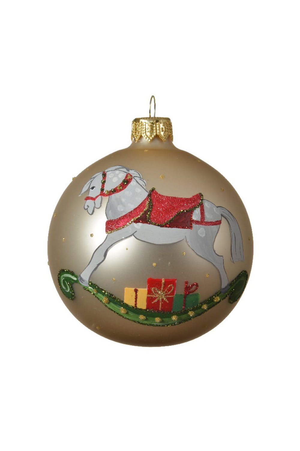 Athome Pavloudakis - Χριστουγεννιάτικη γυάλινη χρυσή ματ μπάλα με άλογο (8 cm)