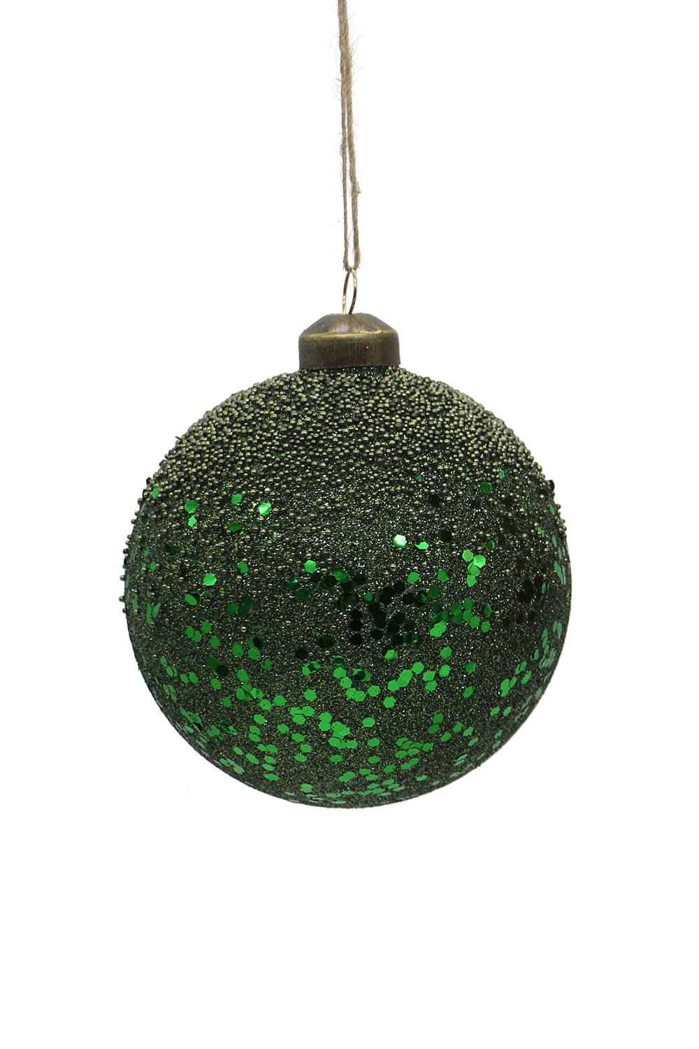 Athome Pavloudakis - Χριστουγεννιάτικη γυάλινη πράσινη μπάλα με χάντρες (10 cm)