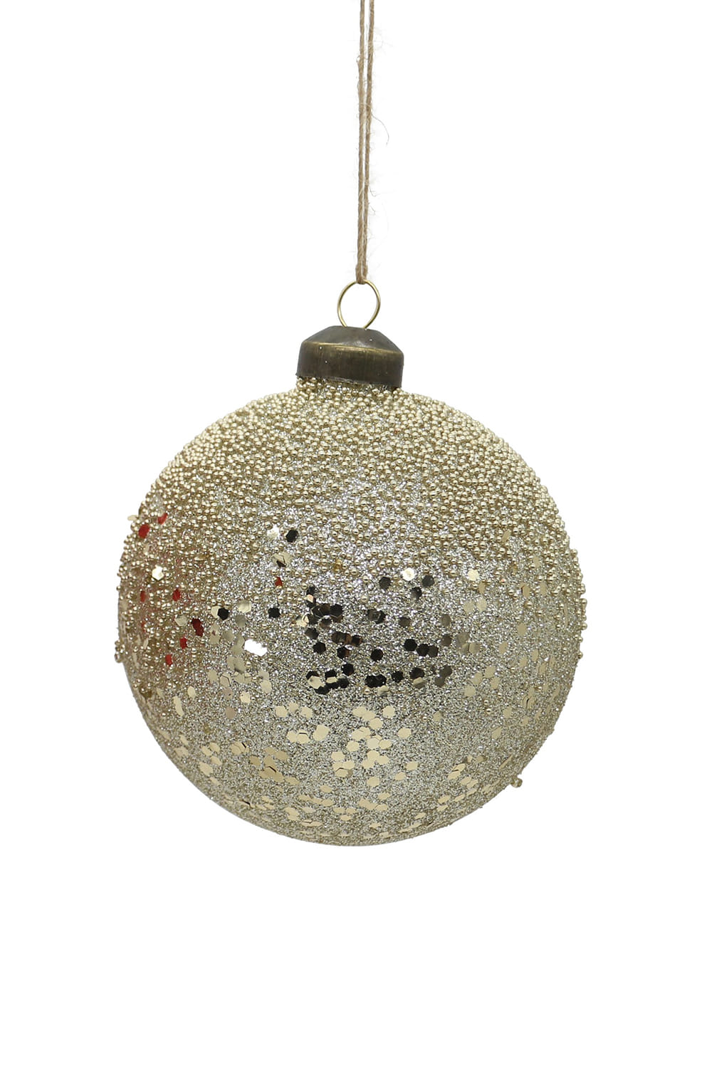 Athome Pavloudakis - Χριστουγεννιάτικη γυάλινη χρυσή μπάλα με χάντρες (10 cm)