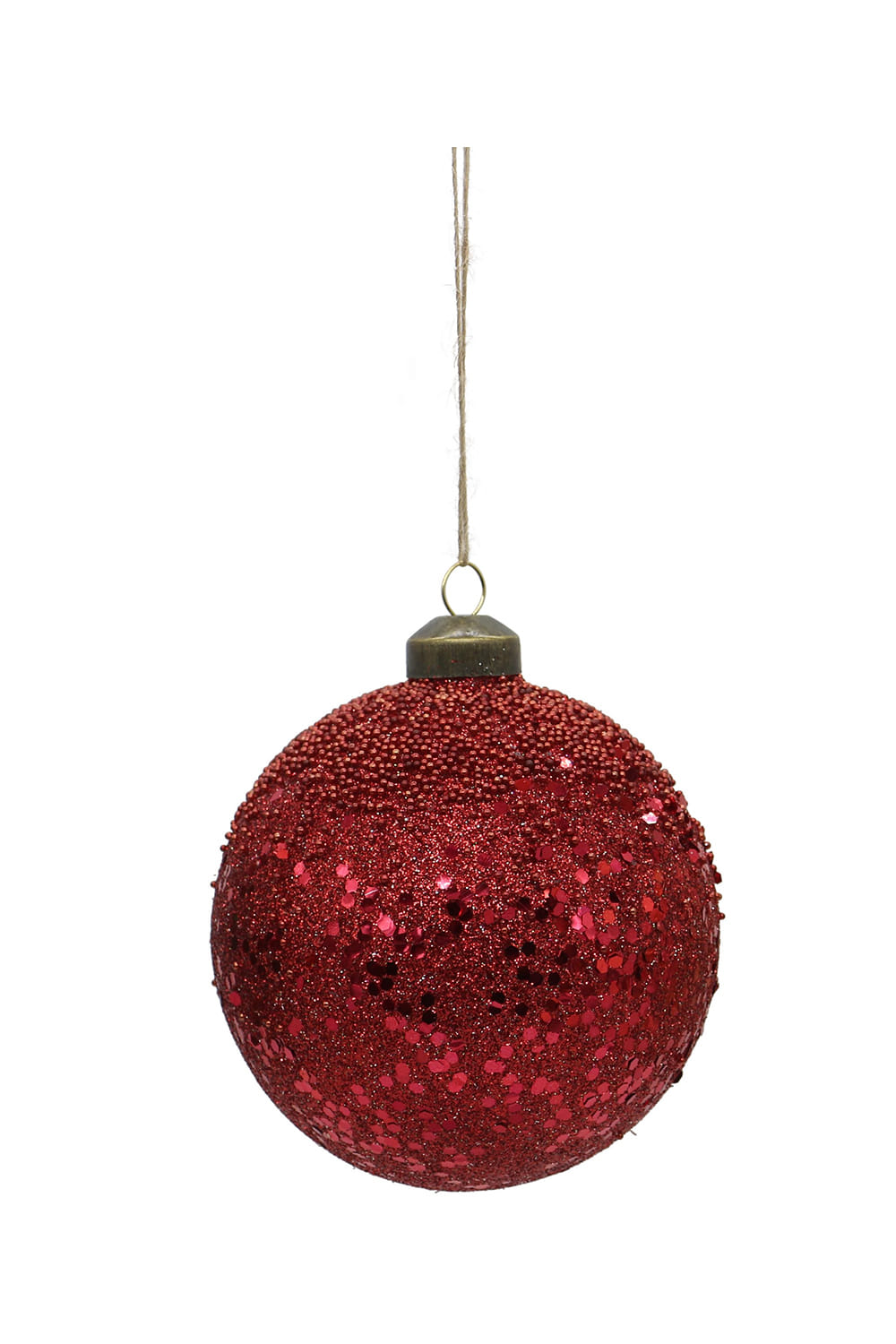 Athome Pavloudakis - Χριστουγεννιάτικη γυάλινη κόκκινη μπάλα με χάντρες (10 cm)