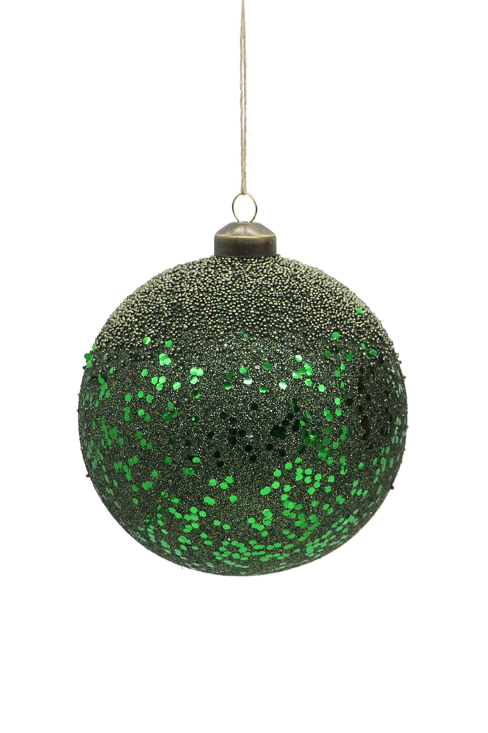 Athome Pavloudakis - Χριστουγεννιάτικη γυάλινη πράσινη μπάλα με χάντρες (10 cm)