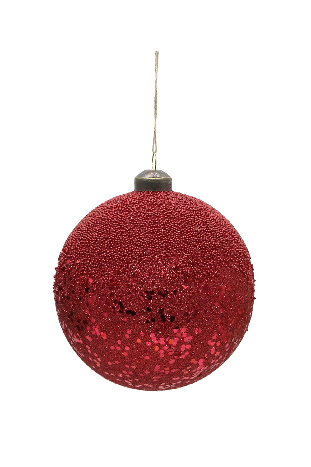 Athome Pavloudakis - Χριστουγεννιάτικη γυάλινη κόκκινη μπάλα με χάντρες (12 cm)