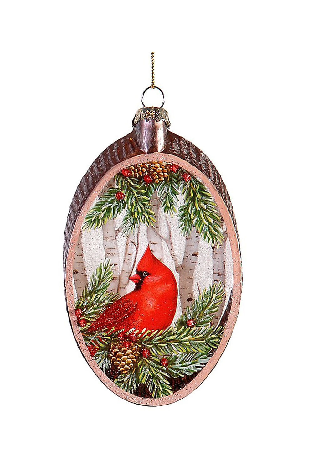 Athome Pavloudakis - Χριστουγεννιάτικο γυάλινο διακοσμητικό πλακέ στολίδι με κόκκινο πουλάκι (15 cm)