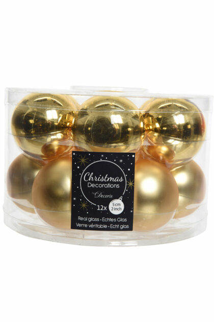 Athome Pavloudakis - Σετ Χριστουγεννιάτικες γυάλινες μπάλες ανοιχτό χρυσό 12 τμχ 5 cm