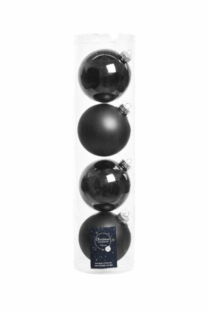 Athome Pavloudakis - Χριστουγεννιάτικη γυάλινη μπάλα μαύρο γυαλιστερό-ματ 10 cm Σετ 4 τμχ