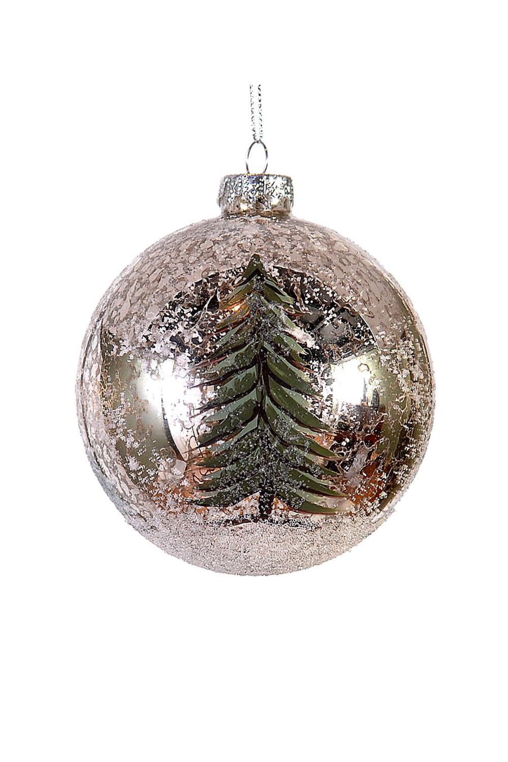Athome Pavloudakis - Χριστουγεννιάτικη γυάλινη ασημί αντικέ μπάλα με δεντράκι (10 cm)