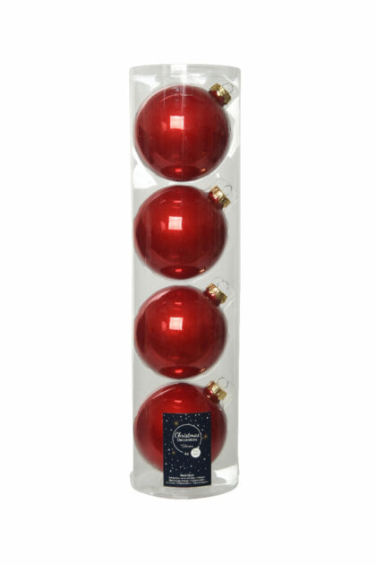 Athome Pavloudakis - Χριστουγεννιάτικη γυάλινη μπάλα κόκκινο χριστουγέννων μεταλλικό-ματ 10 cm Σετ 4 τμχ