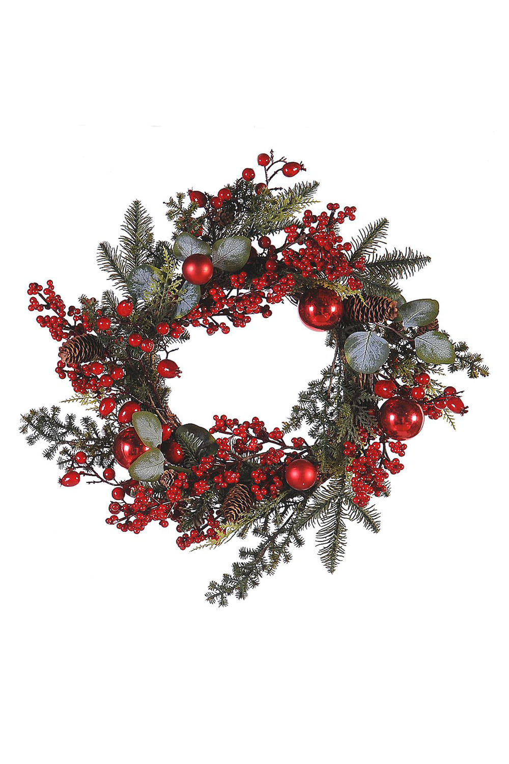 Athome Pavloudakis - Χριστουγεννιάτικο πρασινο διακοσμητικό στεφάνι με κόκκινους καρπούς (50 cm)