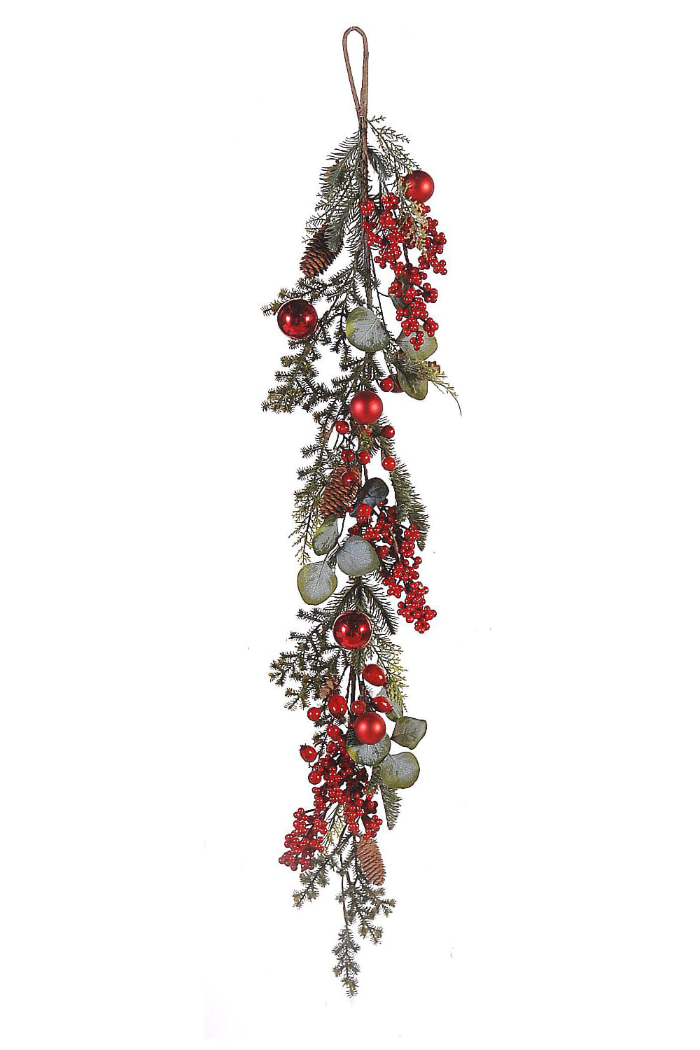 Athome Pavloudakis - Χριστουγεννιάτικη πράσινη στολισμένη γιρλάντα πεύκου με κόκκινους καρπούς (120 cm)