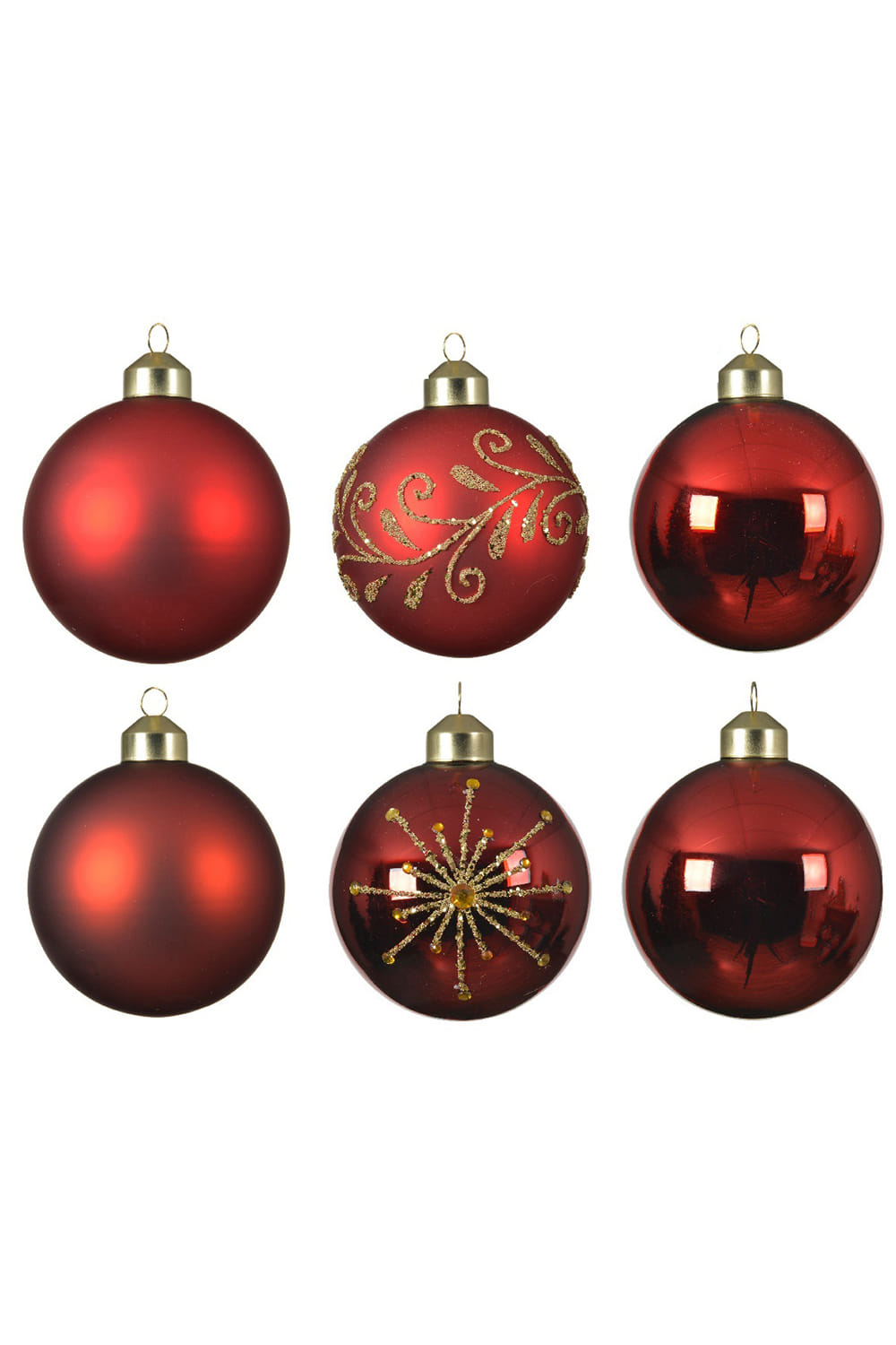 Athome Pavloudakis - Χριστουγεννιάτικο Σετ γυάλινες κόκκινο μπάλες με σχέδια (8 cm) Σετ 6 τμχ