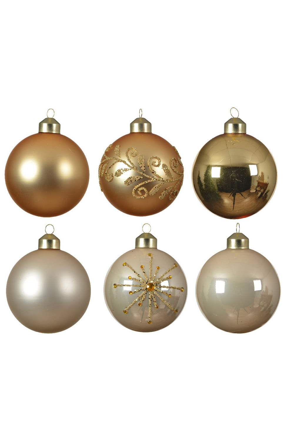 Athome Pavloudakis - Χριστουγεννιάτικο Σετ γυάλινες χρυσές μπάλες με σχέδια (8 cm) Σετ 6 τμχ