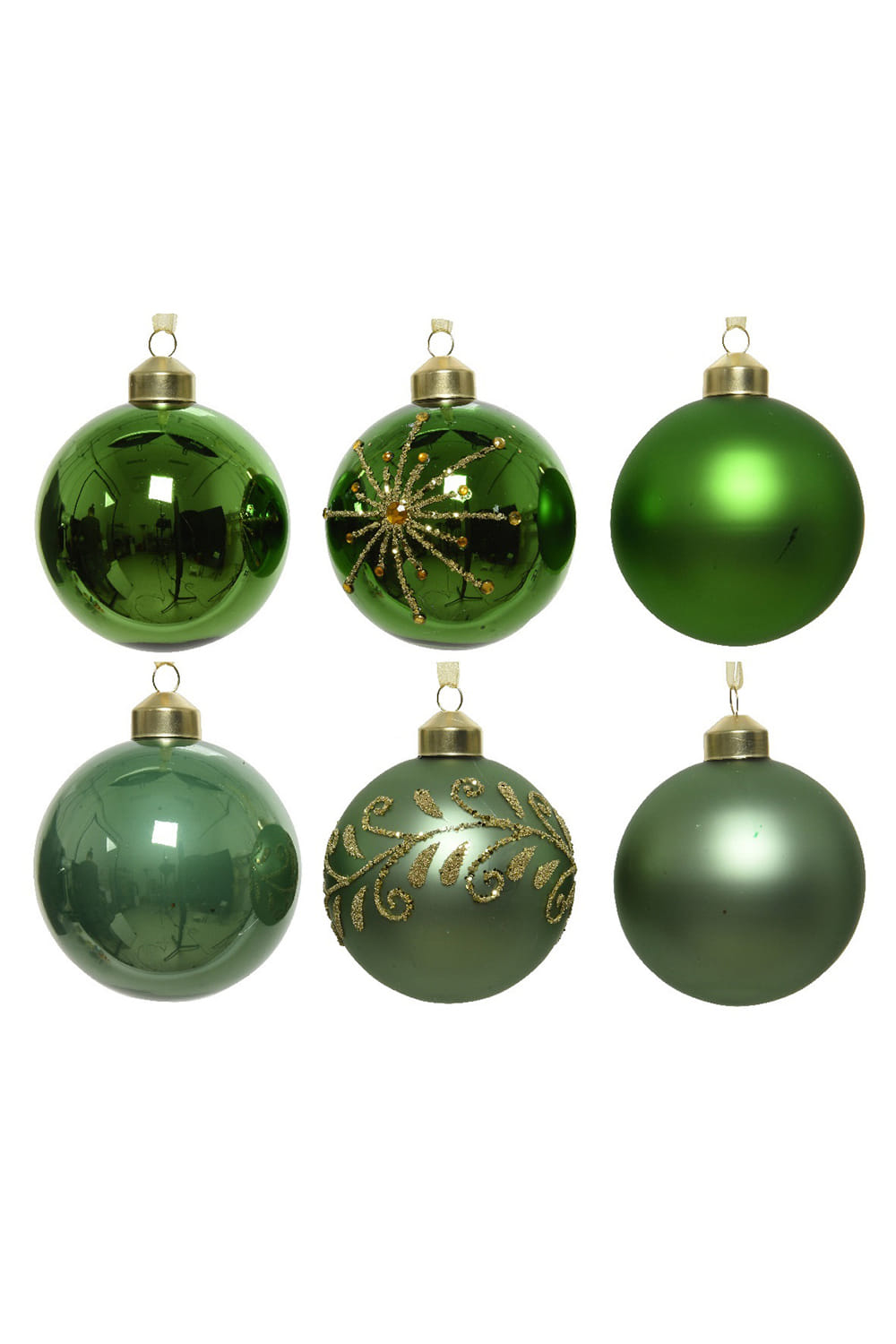 Athome Pavloudakis - Χριστουγεννιάτικο Σετ γυάλινες πράσινες μπάλες με σχέδια (8 cm) Σετ 6 τμχ