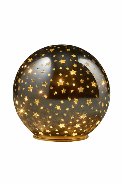 Athome Pavloudakis - Χριστουγεννιάτικη ασημί μπάλα 20 LED θερμό λευκό με αστέρια 15x14 cm μπαταρίας