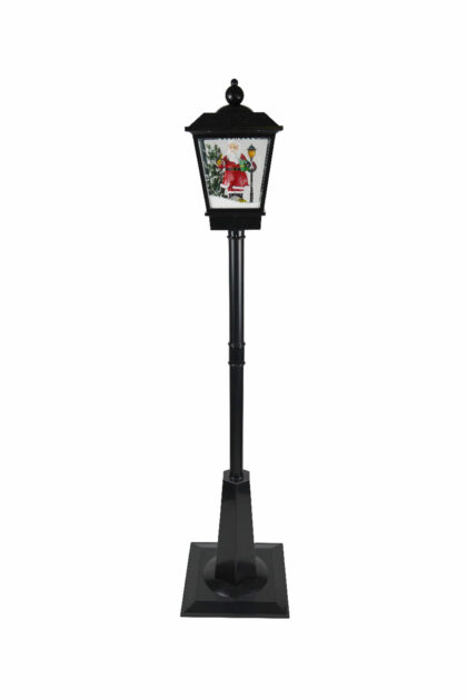 Athome Pavloudakis - Χριστουγεννιάτικο διακοσμητικό μαύρο φανάρι δρόμου LED λευκό με Αγ. Βασίλη 30x30x180 cm ρεύματος