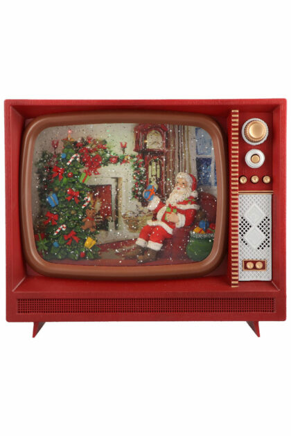 Athome Pavloudakis - Χριστουγεννιάτικη κόκκινη τηλεόραση LED θερμό λευκό με Αγ. Βασίλη 25x9x21 cm μπαταρίας