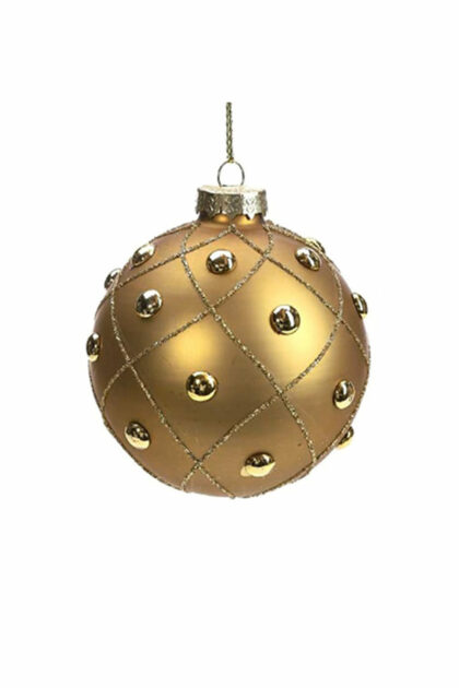 Athome Pavloudakis - Χριστουγεννιάτικη γυάλινη μπάλα χρυσή ματ με στρας 8 cm