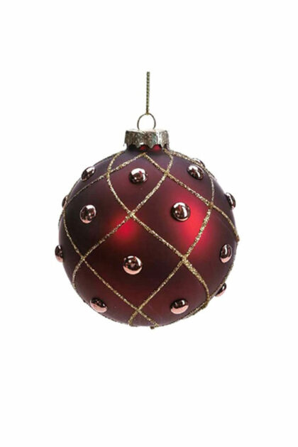 Athome Pavloudakis - Χριστουγεννιάτικη γυάλινη μπάλα μπορντώ ματ με στρας 8 cm