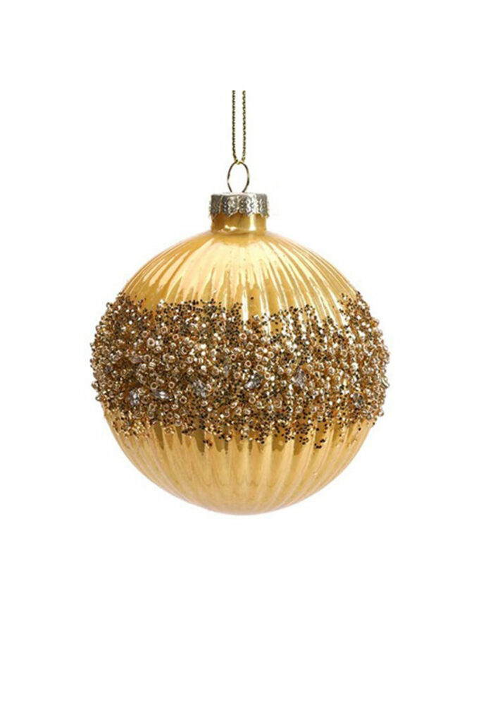 Athome Pavloudakis - Χριστουγεννιάτικη γυάλινη μπάλα χρυσή γυαλιστερή με πούλιες 8 cm