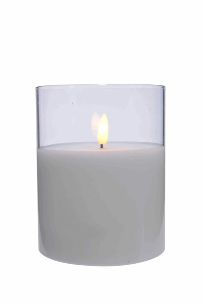 Athome Pavloudakis - Χριστουγεννιάτικο λευκό κερί σε γυάλινο ρεσώ (LED μπαταρίες) (10x12